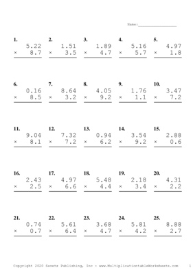 Two Decimal by One Decimal Problem Set G Multiplication Worksheet