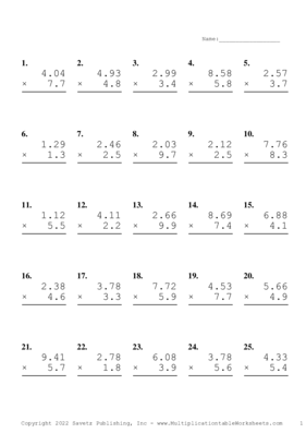 Two Decimal by One Decimal Problem Set W Multiplication Worksheet