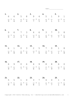 Single Digit Fraction Problem Set Q Multiplication Worksheet