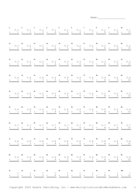 One Decimal by One Digit Sequential Problem Set Multiplication Worksheet