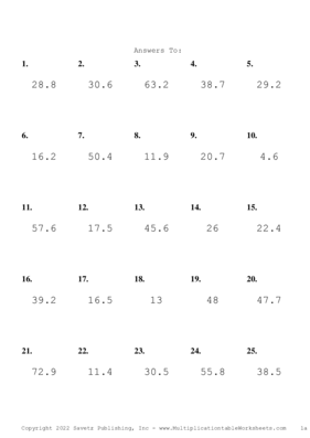 One Decimal by One Digit Problem Set G Answers