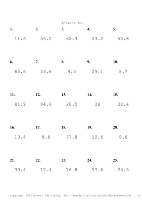 One Decimal by One Digit Problem Set H Answers