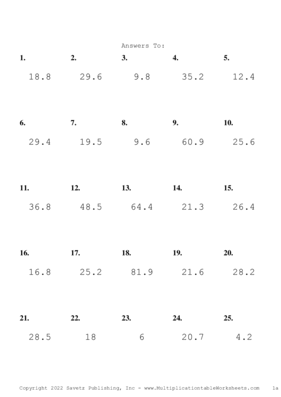 One Decimal by One Digit Problem Set L Answers