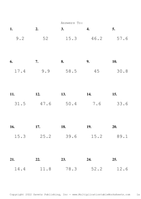 One Decimal by One Digit Problem Set M Answers