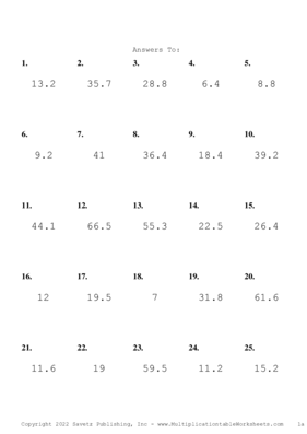 One Decimal by One Digit Problem Set O Answers