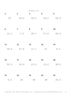 One Decimal by One Digit Problem Set P Answers