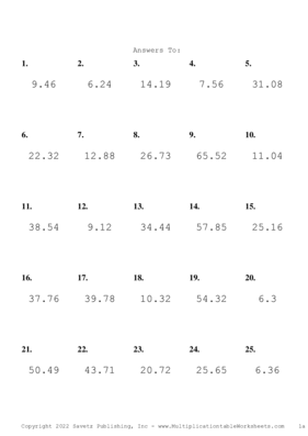 One Decimal Problem Set AD Answers