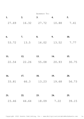 One Decimal Problem Set AG Answers