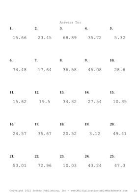 One Decimal Problem Set AH Answers