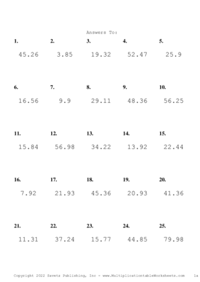 One Decimal Problem Set AJ Answers