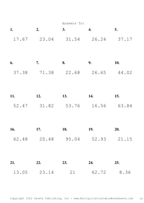 One Decimal Problem Set AK Answers