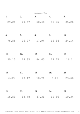 One Decimal Problem Set AL Answers