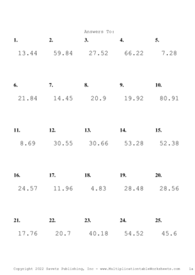 One Decimal Problem Set AM Answers