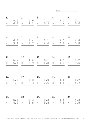 One Decimal Problem Set AP Multiplication Worksheet