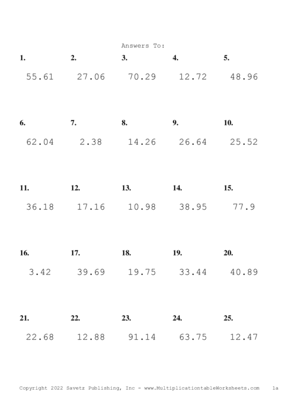 One Decimal Problem Set AP Answers