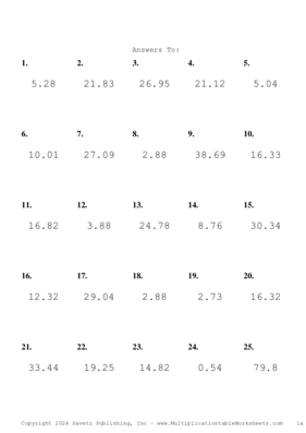 One Decimal Problem Set AQ Answers