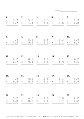 One Decimal Problem Set AY Answers