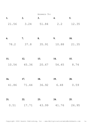 One Decimal Problem Set BA Answers