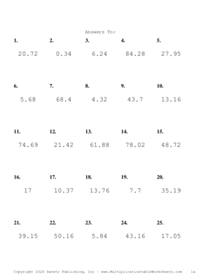 One Decimal Problem Set BB Answers