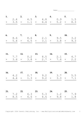 One Decimal Problem Set BC Multiplication Worksheet