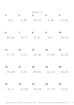 One Decimal Problem Set BC Answers