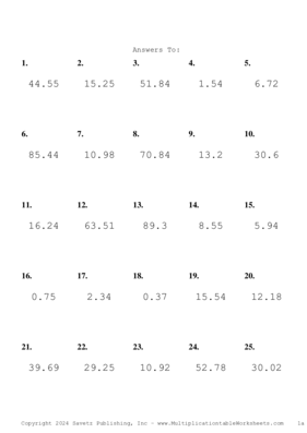 One Decimal Problem Set BD Answers