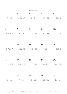 One Decimal Problem Set BJ Answers