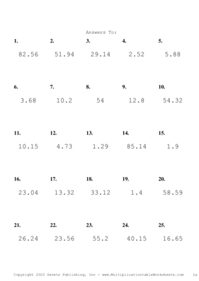 One Decimal Problem Set B Answers