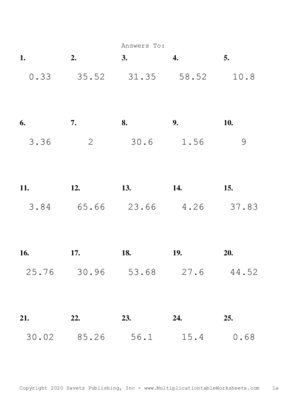 One Decimal Problem Set C Answers