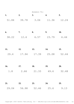 One Decimal Problem Set D Answers