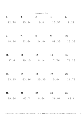 One Decimal Problem Set E Answers