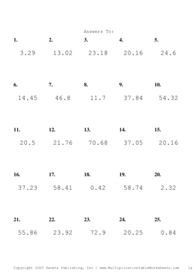 One Decimal Problem Set G Answers