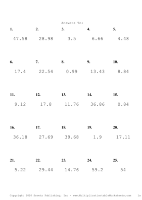 One Decimal Problem Set H Answers