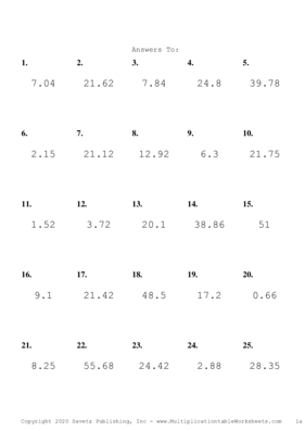 One Decimal Problem Set M Answers