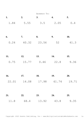 One Decimal Problem Set N Answers