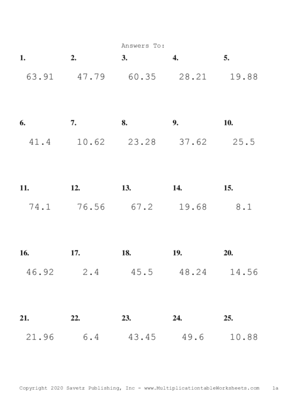 One Decimal Problem Set P Answers