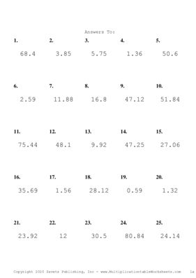 One Decimal Problem Set S Answers