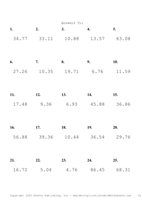 One Decimal Problem Set U Answers