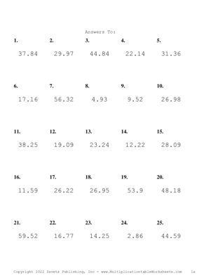 One Decimal Problem Set V Answers