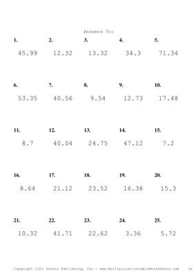 One Decimal Problem Set W Answers