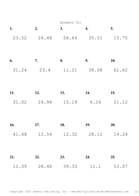 One Decimal Problem Set X Answers