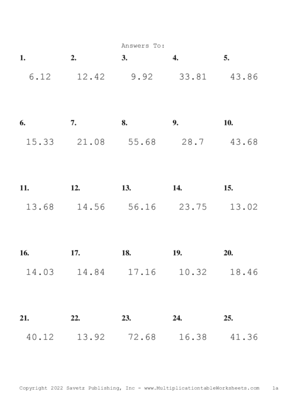 One Decimal Problem Set Y Answers