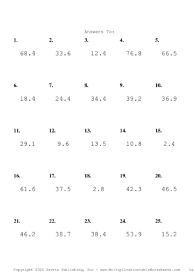 One Digit by One Decimal Problem Set N Answers