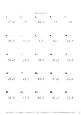 One Digit by One Decimal Problem Set O Answers