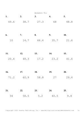 One Digit by One Decimal Problem Set S Answers