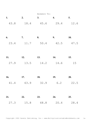 One Digit by One Decimal Problem Set T Answers