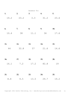 One Digit by One Decimal Problem Set U Answers