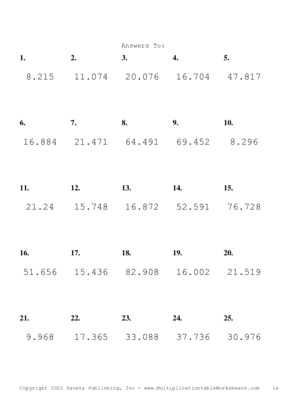 Two Decimal by One Decimal Problem Set AD Answers