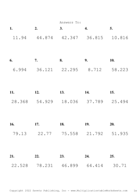 Two Decimal by One Decimal Problem Set AE Answers