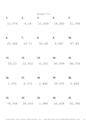 Two Decimal by One Decimal Problem Set AF Answers